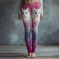 Women's Cute Cat Face Embroidered Gradient Cozy Knit Leggings elevenforest