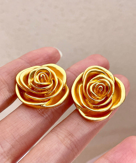 Gold Metal Rose Stud Earrings
