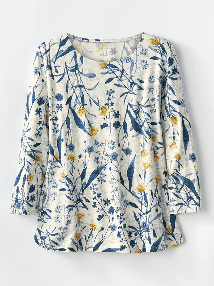 Women's Casual Floral Print Cotton T-shirt artswardrobe