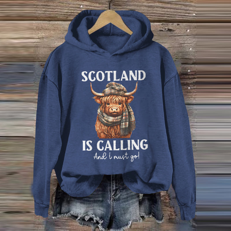 Comstylish Vintage Scotland Travel Highlands Print Casual Hoodie