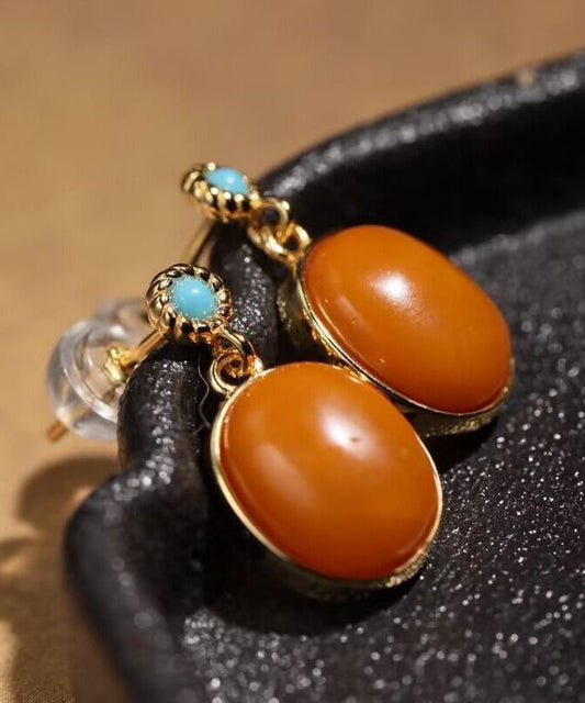 Colorblock Sterling Silver Overgild Turquoise Beeswax Drop Earrings