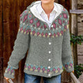 Fairman Island Geometric Contrast Print Button Knit Cardigan elevenforest