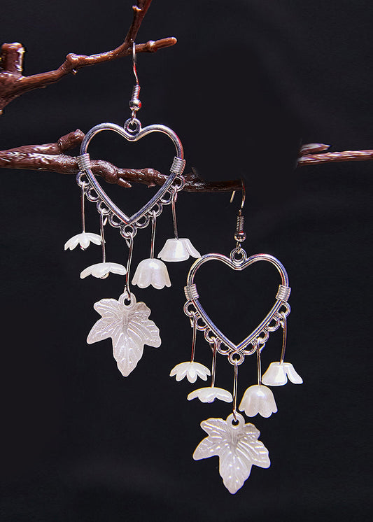 White Leaf Acrylic Heart-shaped Drop Earrings