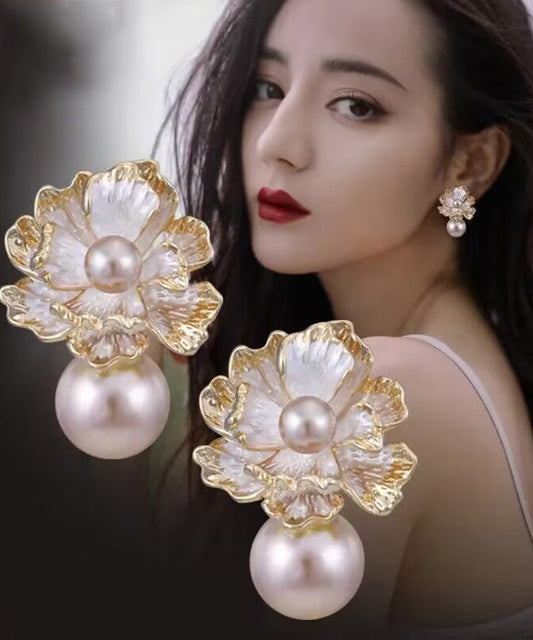 Boutique Gold Sterling Silver Overgild Pearl Stud Earrings