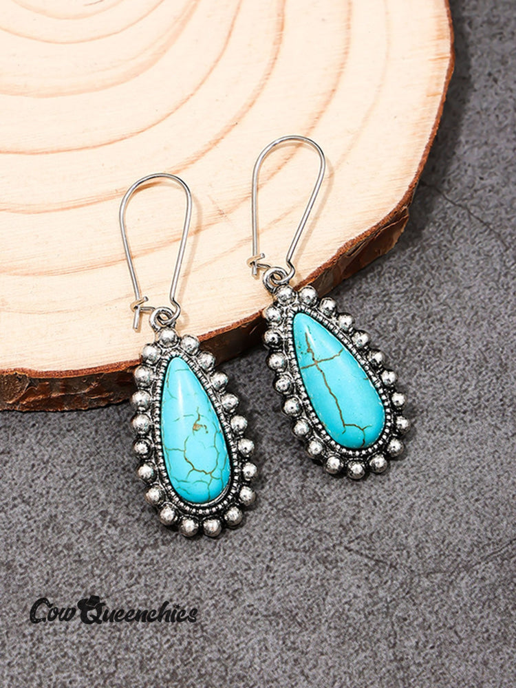 Metal Turquoise Drop Earrings
