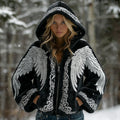 Comstylish Women's Vintage Viking Wing Celtic Art Cozy Flannel Hooded Jacket