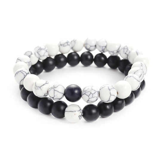 Buddha Stones 2pcs Natural Frosted Stone White Turquoise Bead Couple Bracelet