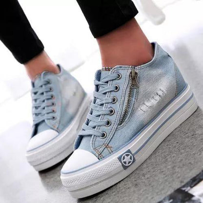 EP | Baskets compensées en denim pour femmes
