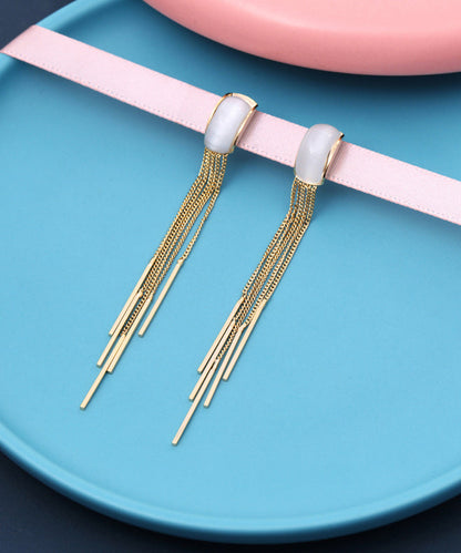 Skinny Gold Sterling Silver Alloy Cymophane Tassel Drop Earrings