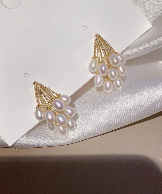 Gold Copper Overgild Grape Pearl Stud Earrings