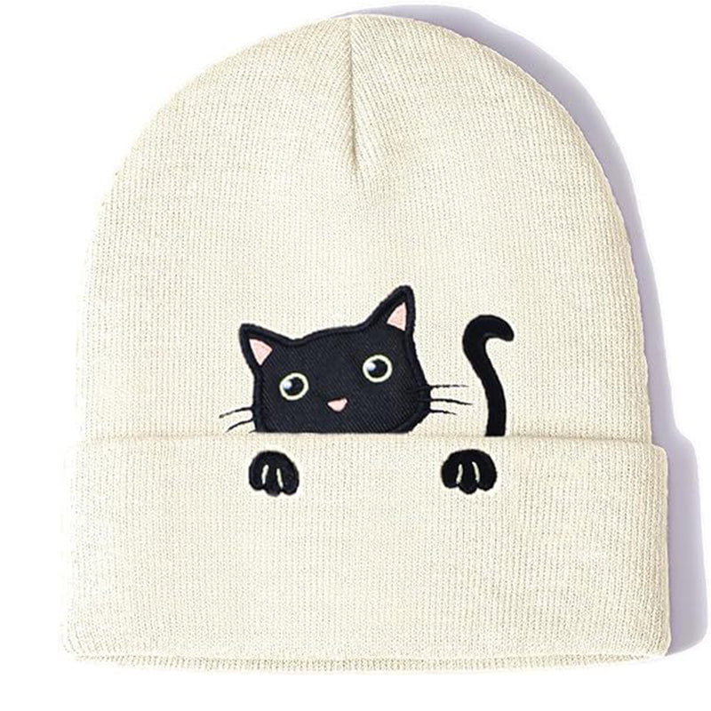 Cat Embroidery Cute Cat Knitted Hat elevenforest