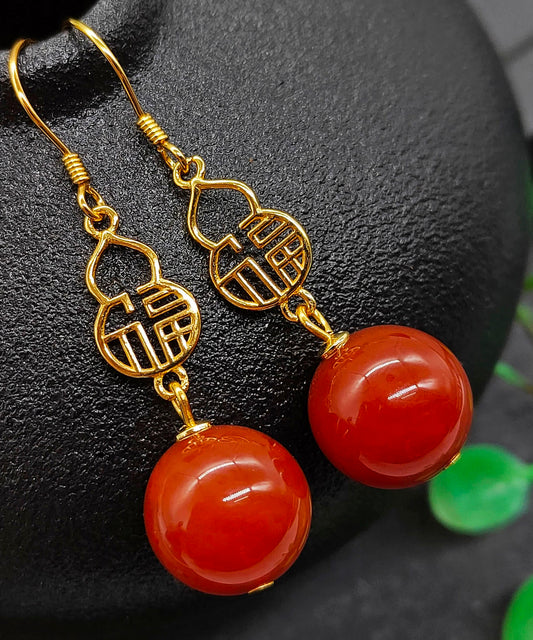 Diy Red Sterling Silver Overgild Agate Drop Earrings