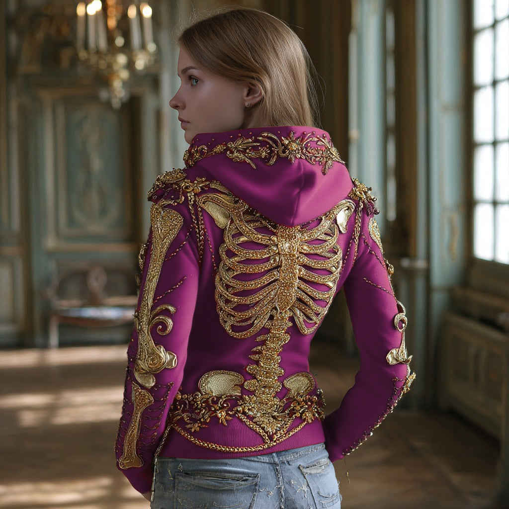 Comstylish Women's Gothic Skull And Floral Embroidered Hoodie