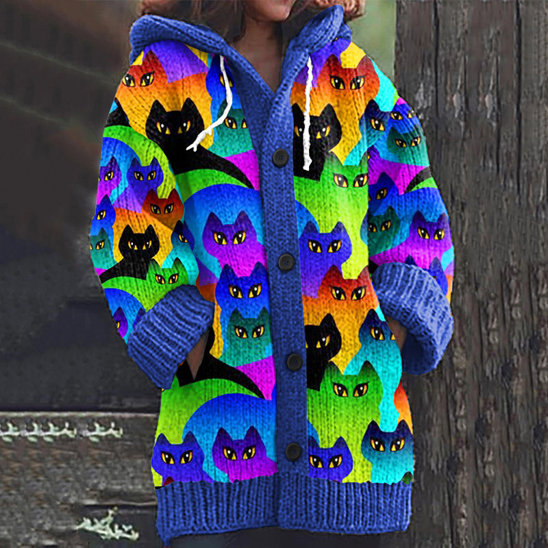 Lovely Rainbow Cats World Pattern Cozy Cardigan Sweater elevenforest