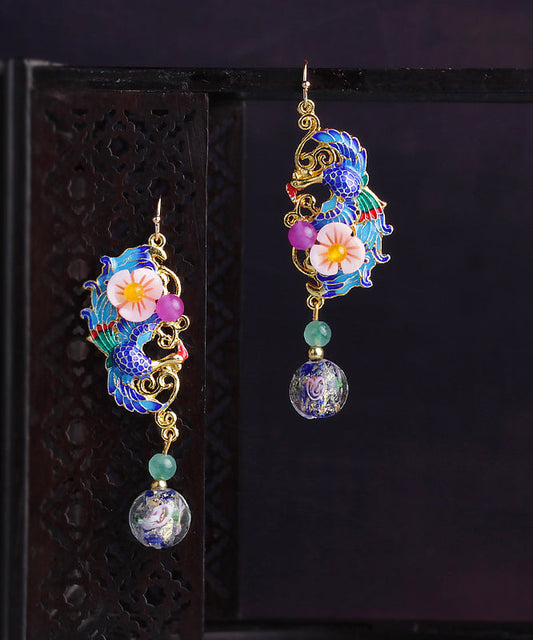 Blue Gold Plated Phoenix Drop Earrings