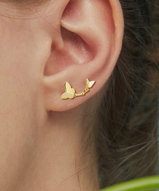Gold Silver Overgild Butterfly Stud Earrings