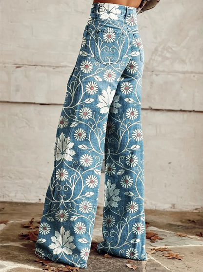 EP | Annett™ Pantalon décontracté imprimé vintage à jambes larges