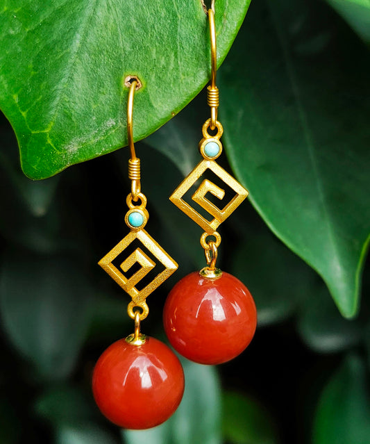 Red Sterling Silver Overgild Agate Turquoise Drop Earrings