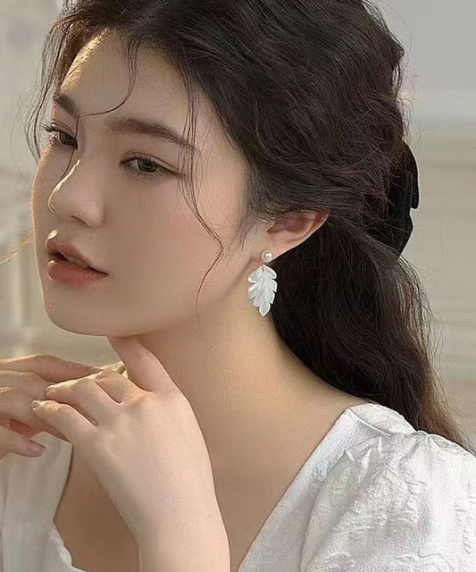 White Sterling Silver Alloy Pearl Shell Drop Earrings