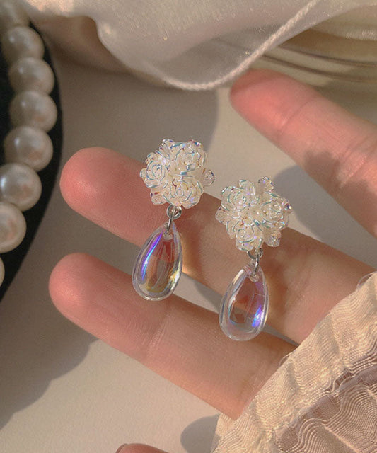 White Sterling Silver Alloy Crystal Water Drop Drop Earrings