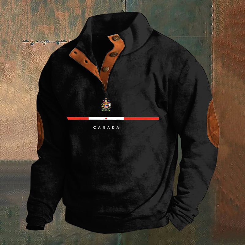 Men's Canada Print Stand Collar Button Sweatshirt elevenforest