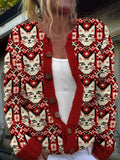 Christmas Cat Knit Pattern Sweater Cardigan elevenforest