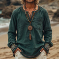 Men's Summer Beach Ethnic Style Art Print Linen T-shirt artswardrobe