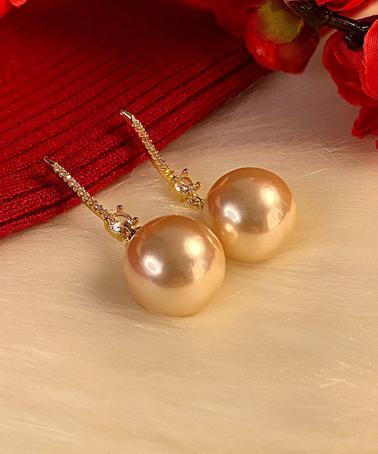 Champagne Copper Zircon Pearl Drop Earrings