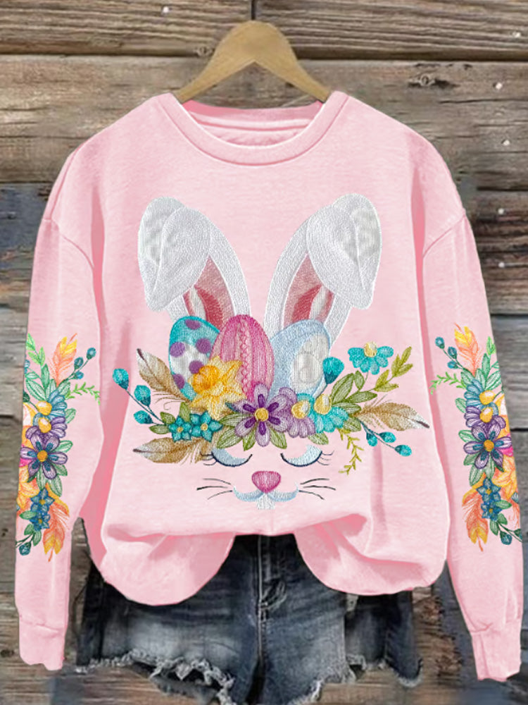 Comstylish Women's Retro Easter Bunny Print Sweatshirt