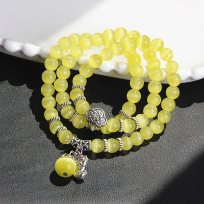Buddha Stones Cat Eye Pixiu Support Triple Wrap Bracelet