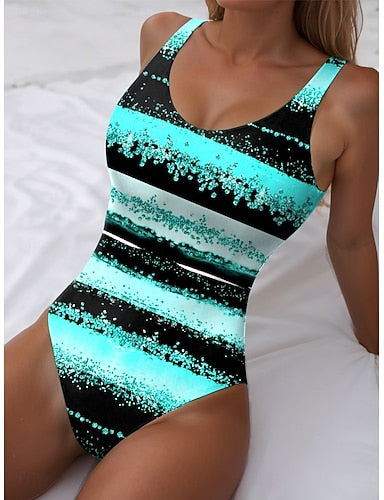 Bikini 2 Piece Swimsuit Cheeky Halter Ombre Geometric V Wire Sleeveless Bathing Suits
