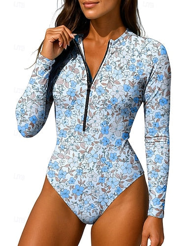 Rash Guard Swimsuit Zip Up Upf50+ Quick Dry Lightweight Long Sleeve Bodysuit Swim Shirt Surfing Beach Water Sports Summer