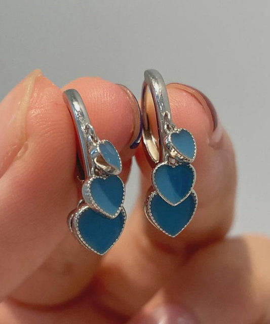 Blue Stainless Steel Ename Glaze Love Hoop Earrings