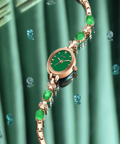 Green Alloy Zircon Tempere Glass Watches