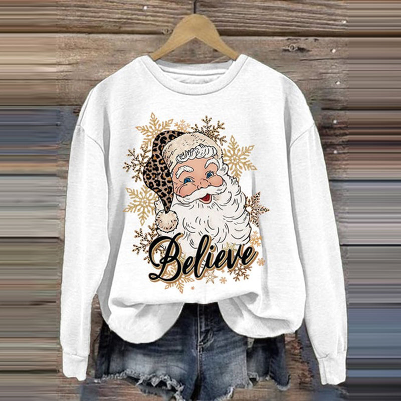 Comstylish Women's Father Christmas Belive Print Casual Sweatshirt
