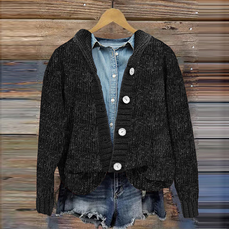 Vintage Solid Button Hooded Knitted Cardigan elevenforest