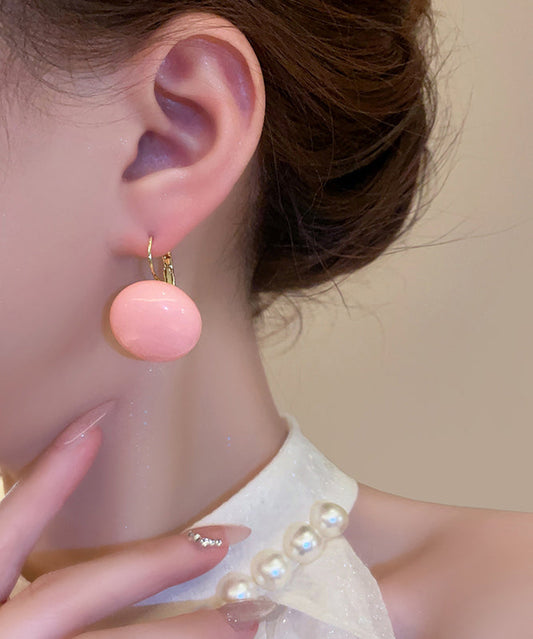 Pink Copper Alloy Resin Hoop Earrings