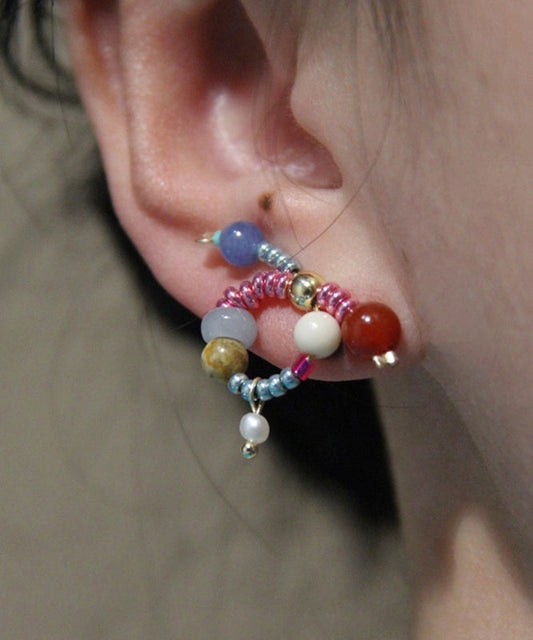 Rainbow Sterling Silver Overgild Jade Agate Bow Stud Earrings