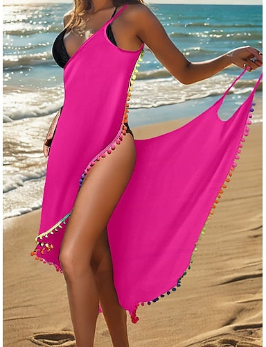 Swimwear Cover Up Swimdresses Dress Swimsuit Ruched Backless Vacation Beach Wear Color V Neck Sleeveless Bathing Suits