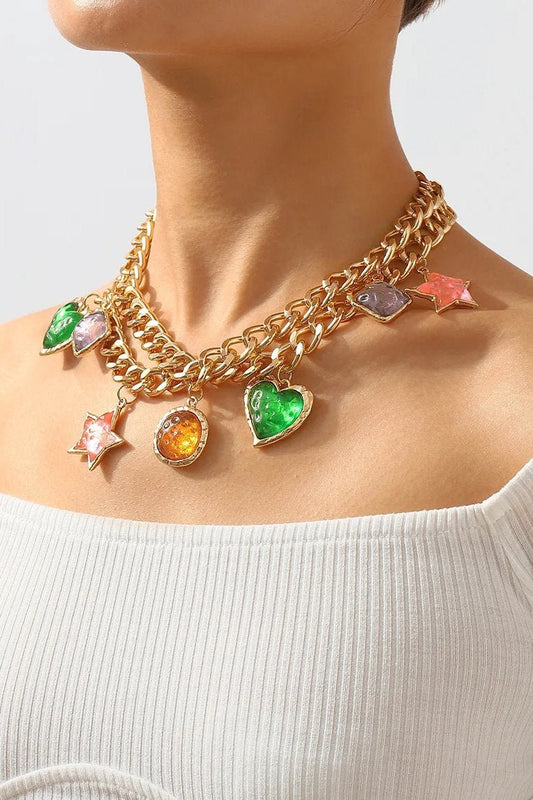 Metallic Gem Pendant Necklace