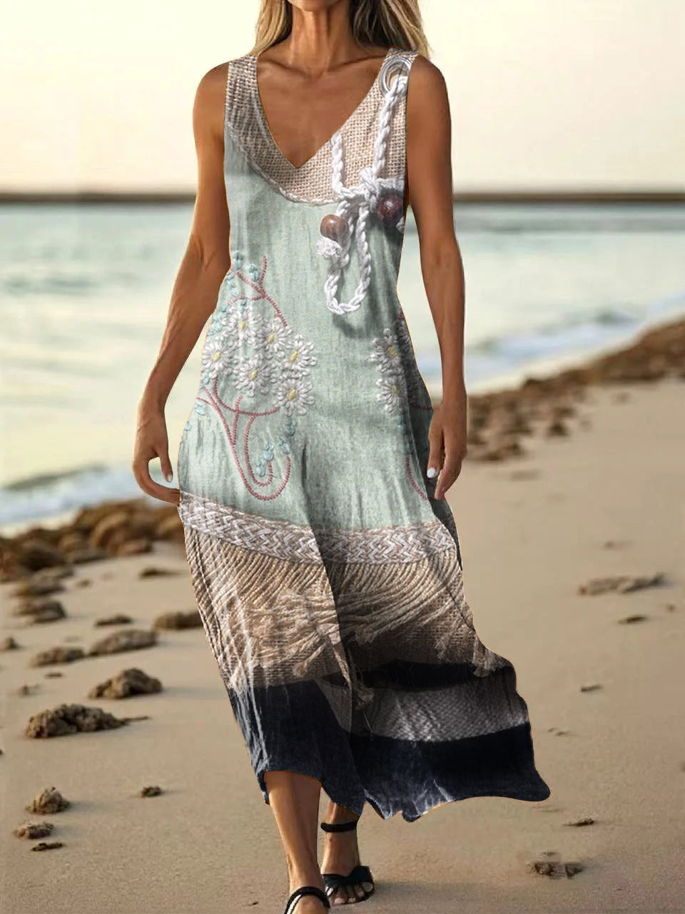 Women's Floral Abstract Pattern Art Print Pocket Cotton Dresses
