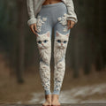 Vintage Cute Cat Face With Roses Art Embroidered Cozy Knit Leggings elevenforest