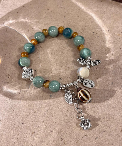 Silk Sterling Silver Jade Ceramics Beads Charm Bracelet