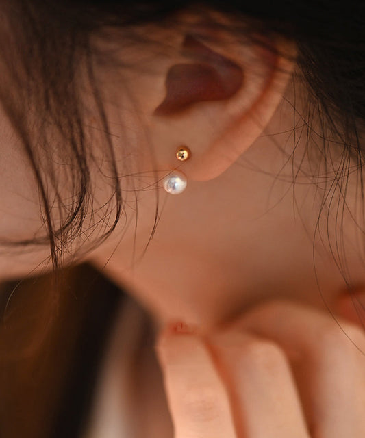 Sphere Rear Mounted Pearl Gold Plated Stud Earrings