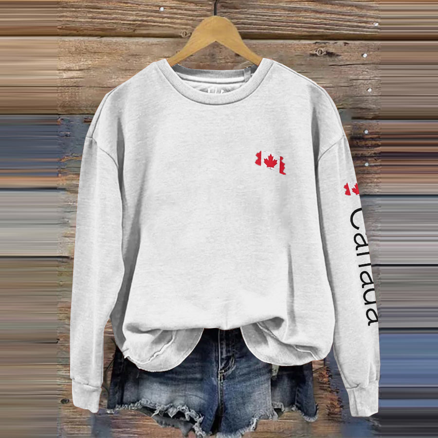 Comstylish Women's Canadian Flag Print Crew Neck Casual Sweatshirt
