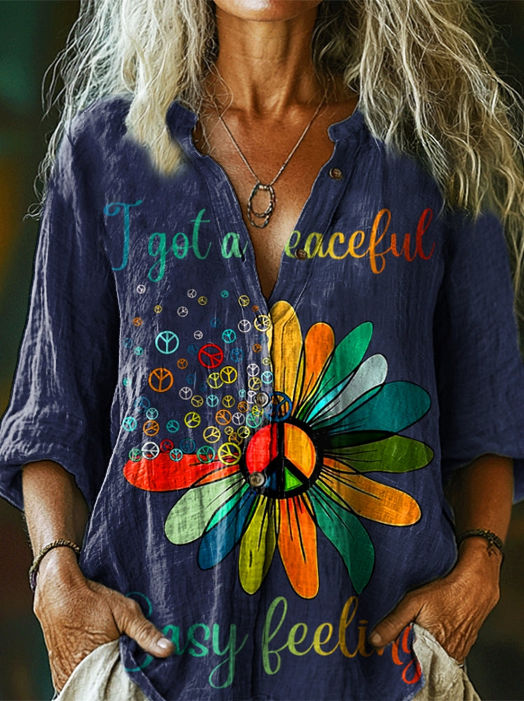 Women's Hippie I got an easy peaceful feeling sunflower Peace Sign Pri
