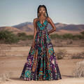 Vintage African Tribal Floral Deep V Women's Dress artswardrobe