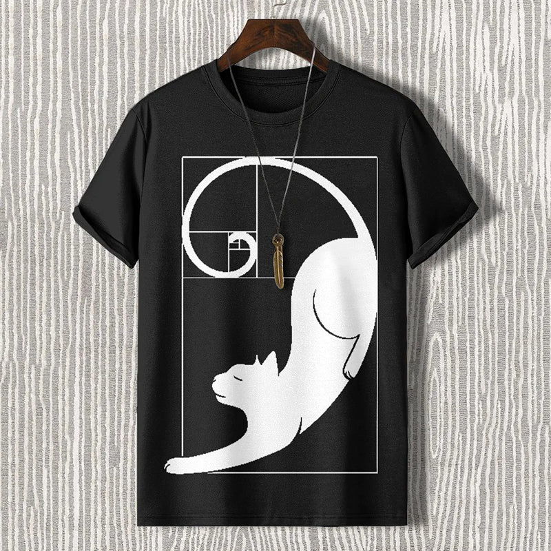 Men's Fibonacci Cat The Golden Ratio Print Casual T-shirt elevenforest
