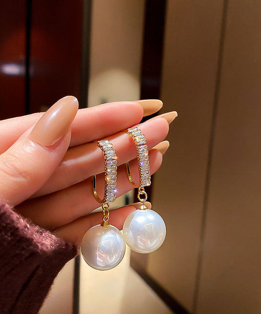 White Sterling Silver Alloy Zircon Pearl Drop Earrings