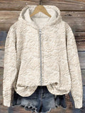 Comstylish Vintage Floral Embroidered Zip Up Cozy Hoodie